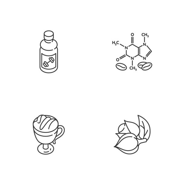ilustrações de stock, clip art, desenhos animados e ícones de drinks and ingredients linear icons set - body building milk shake protein drink drink