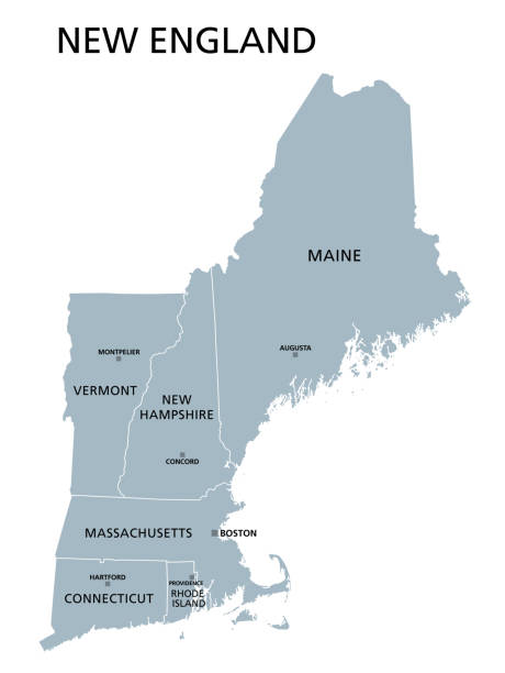 アメリカ合衆国のニューイングランド地域、灰色の政治地図 - ニューイングランド点のイラスト素材／クリップアート素材／マンガ素材／アイコン素材