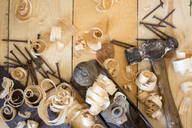 istock Carpenter tools on wooden planks 1278979514