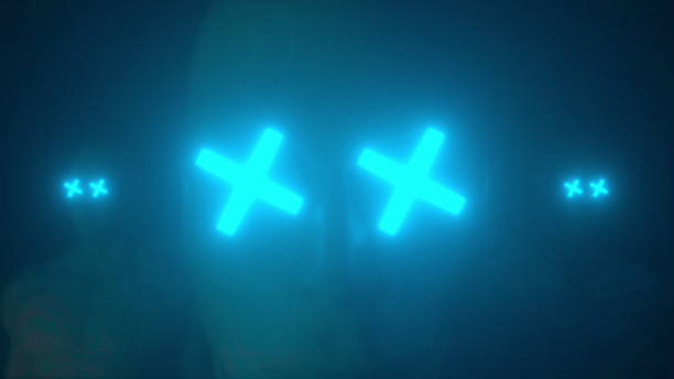 istock Three human head with neon in eyes, 3d rendering. Computer generated futuristic background 1278981381