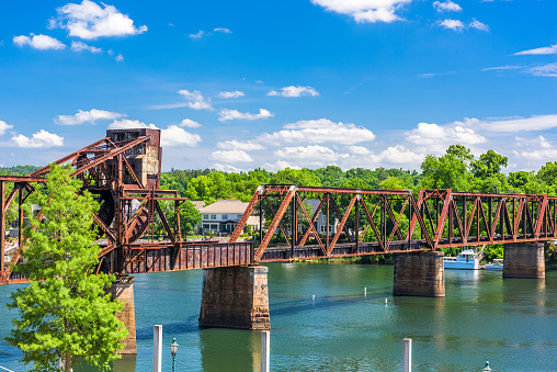 Augusta, Georgia, USA old train bridge across the Savannah River.