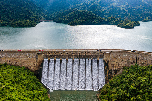 Aerial view of Tai Tam reservoir discharges