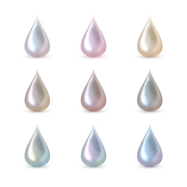 ilustraciones, imágenes clip art, dibujos animados e iconos de stock de nueve gotas realistas de perlas multicolor - vector love jewelry pearl