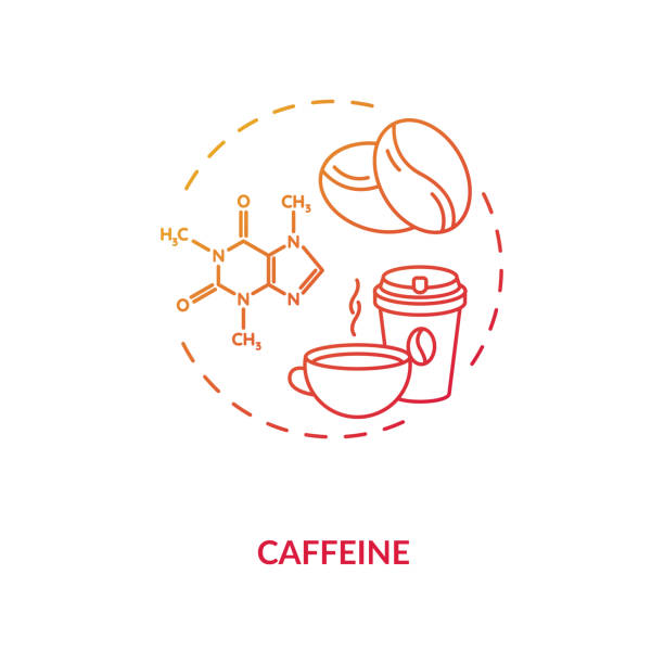 Caffeine concept icon Caffeine concept icon. High caffeine energy drinks idea thin line illustration. Central nervous system substance. Coffee cup. Coffee beans. Vector isolated outline RGB color drawing caffeine molecule stock illustrations