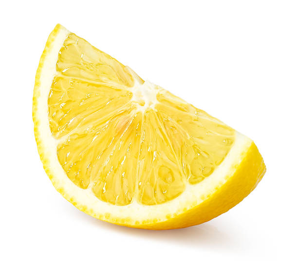 Slice of fresh ripe lemon fruit isolated on white background Slice of fresh ripe lemon fruit isolated on white background, yellow citrus quarter stock pictures, royalty-free photos & images