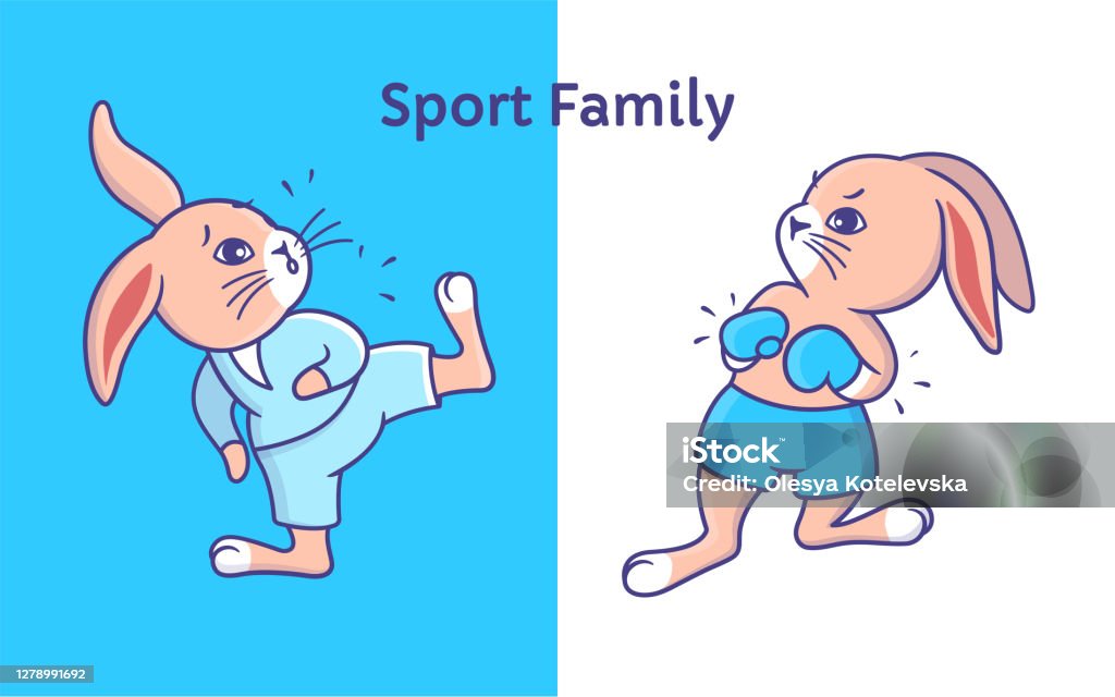 The Funny Rabbits In Sport Style Cartoonish Boy Bunnies Stock Illustration  - Download Image Now - iStock