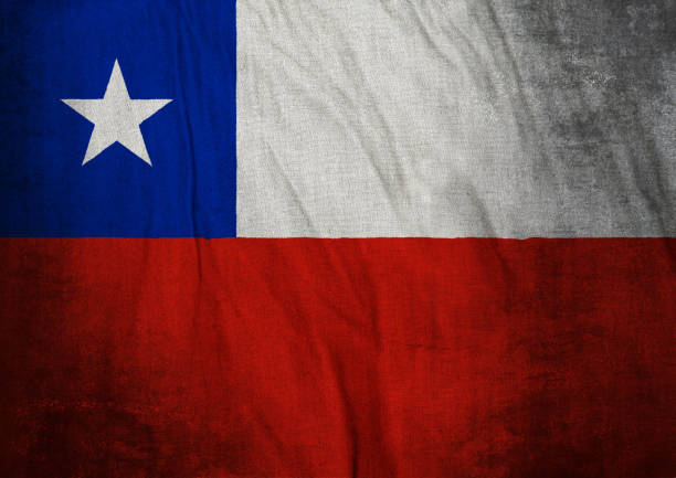 Closeup of Ruffled Chile Flag, Chile Flag Blowing in Wind