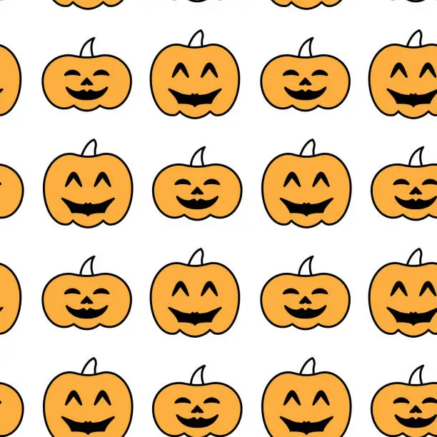 Vector illustration of Seamless pattern with Halloween pumpkins.