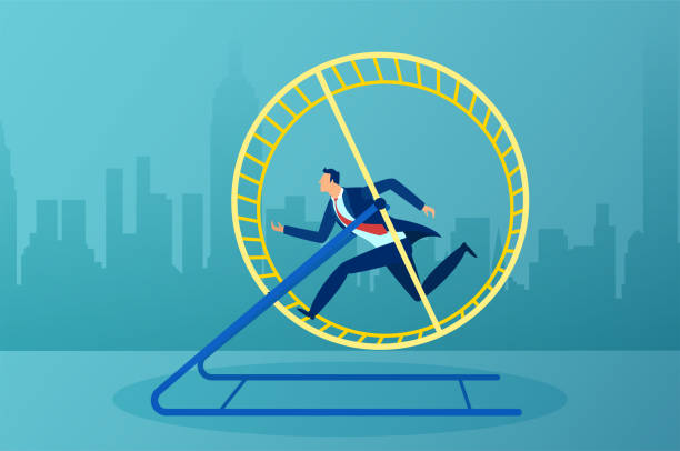 istock Vector of a busy business man running in a hamster wheel 1278994761