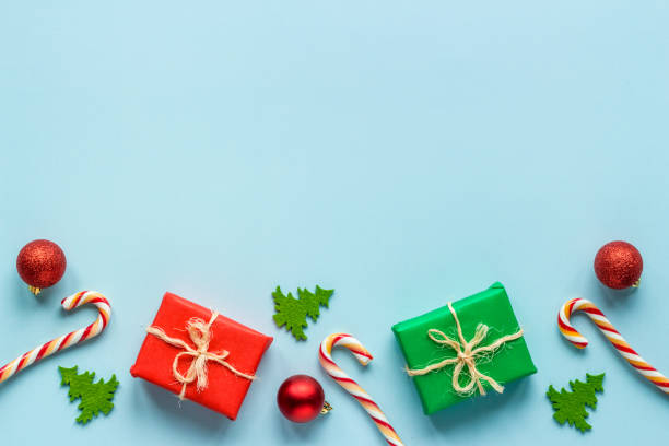 istock Merry Christmas composition. Flat lay of christmas decorations top view 1278994828