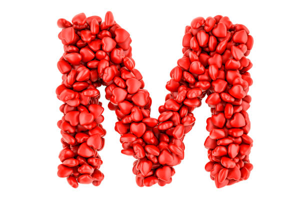 istock Letter M from red hearts, 3D rendering isolated on white background 1278996946