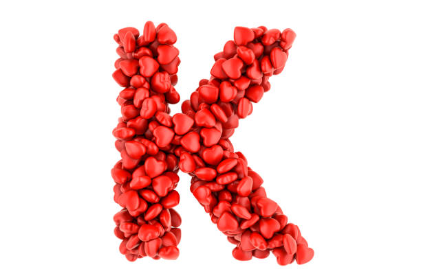 Letter K from red hearts, 3D rendering isolated on white background