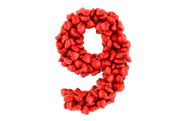 istock Number 9 from red hearts, 3D rendering isolated on white background 1278997033