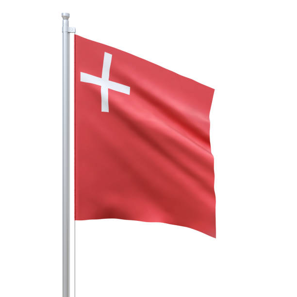 istock Schwyz (cantons of Switzerland) flag waving on white background, close up, isolated. 3D render 1279001281