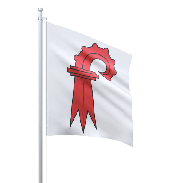 istock Basel-Landschaft (cantons of Switzerland) flag waving on white background, close up, isolated. 3D render 1279001315