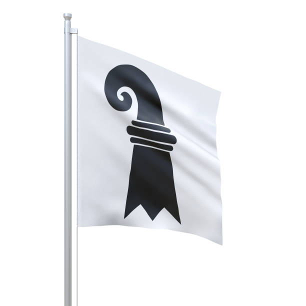 istock Basel-Stadt (cantons of Switzerland) flag waving on white background, close up, isolated. 3D render 1279001378