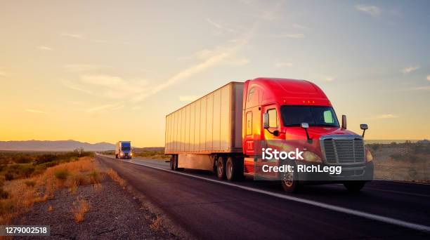 Long Haul Semi Truck On A Rural Western Usa Interstate Highway Stock Photo - Download Image Now