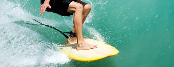 istock Sufers legs on a yellow surfboard in the Caribbean 1279002889