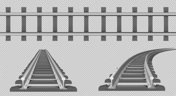векторные рельсы, прямые и поворотные железные дороги - железнодорожный путь stock illustrations