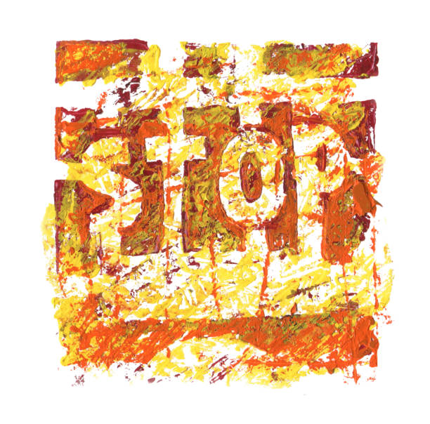 istock Abstract color acrylic and watercolor painting. Monoprinting  template. Canvas texture background. Stop sign symbol. 1279008515