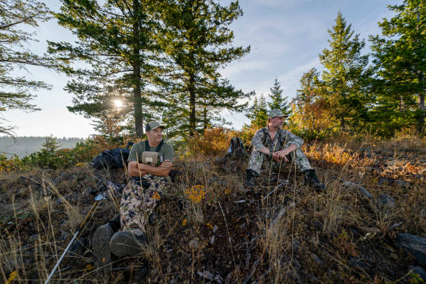 zwei jäger verfolgen wild - wildlife tracking tag stock-fotos und bilder