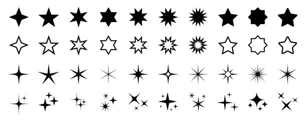 ilustrações de stock, clip art, desenhos animados e ícones de star icon set - vector stock illustration. different forms of stars, constellations, galaxies - decorative ornament flash