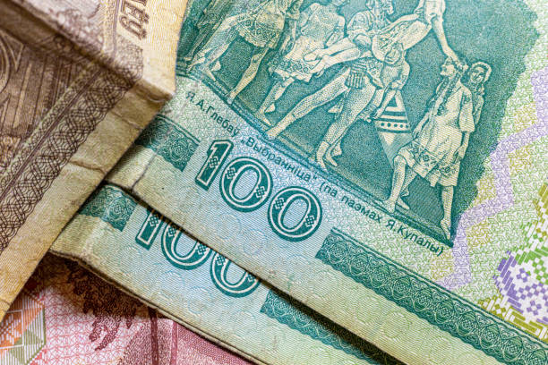 istock Belarusian old bills of 100 rubles lie together 1279016032