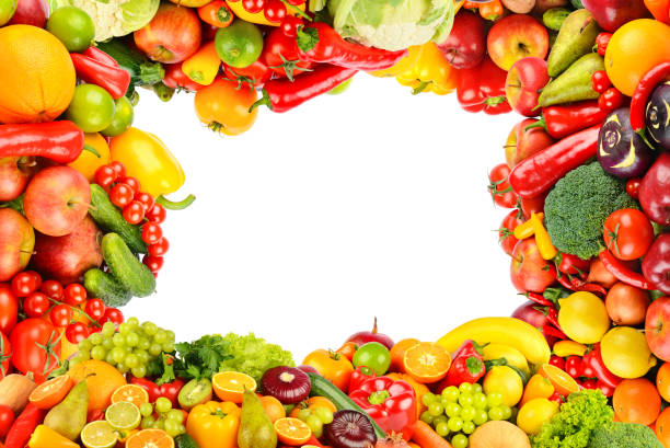 istock Rectangle frame of bright and colorful fruits, vegetables and berries 1279016342