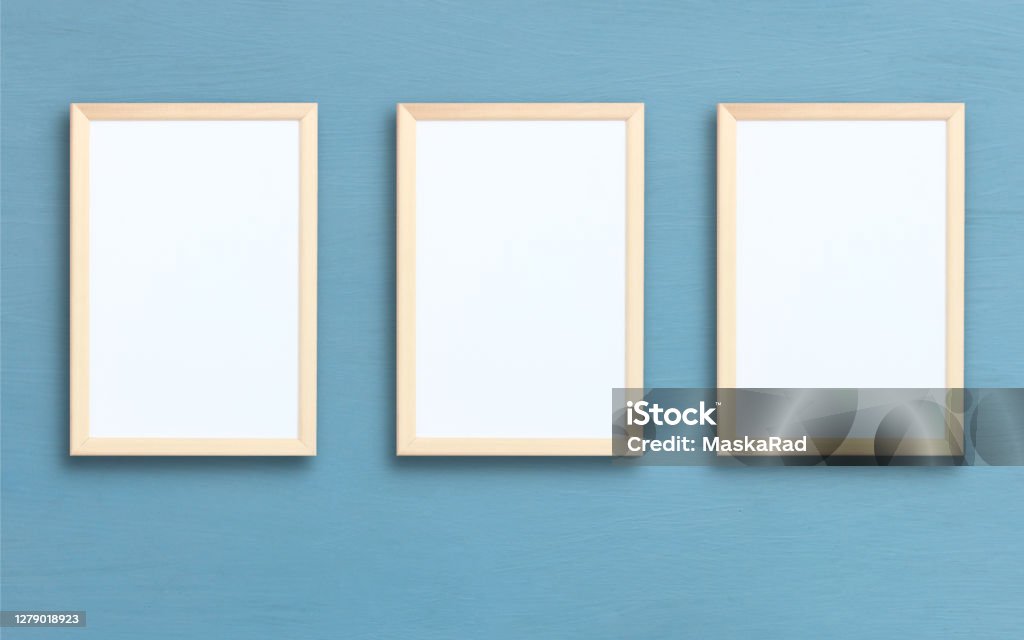 3 Empty Rectangle Three Empty Rectangular Frames On A Blue Wall Stock Photo - Download ...