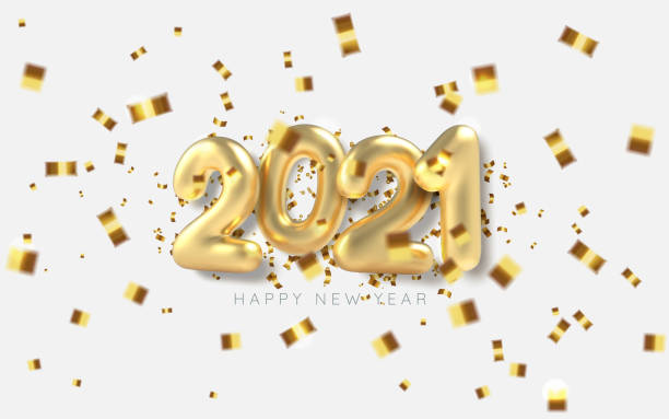 istock Inscription 2021 Happy new year background in realistic style on white background. Gold realistic serpentine. Vector illustration. 1279021244