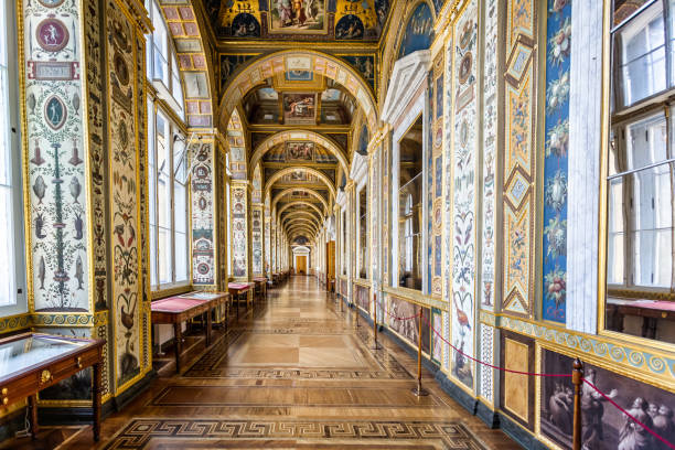 The corridor of the Raphael Loggias, inside the Hermitage Museum, St Petersburg, Russia stock photo