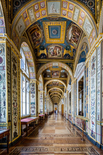 The corridor of the Raphael Loggias, inside the Hermitage Museum, St Petersburg, Russia stock photo