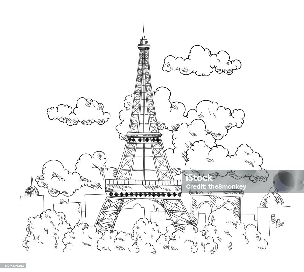 Tháp Eiffel Được Vẽ Bằng Bút Biểu Ngữ Đẹp Với Phong Cảnh Thành Phố Paris  Bản Phác Thảo Vẽ Tay Với Tầm Nhìn Của Di Tích Kiến Trúc Nổi Tiếng Hình minh