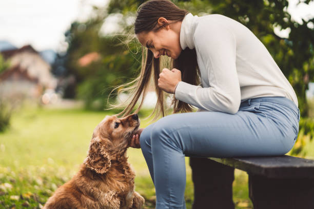 istock Woman looking lovingly at her dog 1279024476