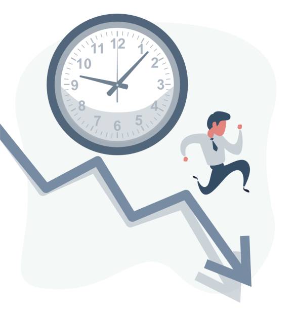 istock Concept of missing deadline, bad time management. Scene of tired, nervous, stressed male at work. Sad businessman running away from a big clock . Big fail 1279028145