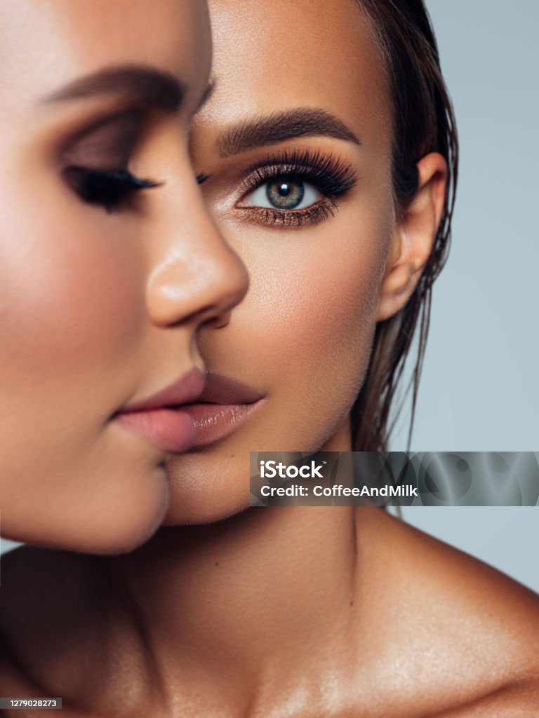 Close-up portrait of two beautiful girls Make-Up Stock Photo