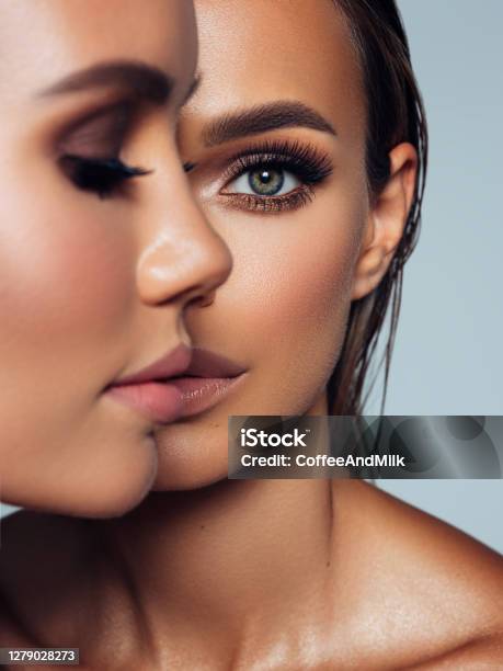 Closeup Portrait Of Two Beautiful Girls Stock Photo - Download Image Now - Make-Up, Beautiful Woman, Women