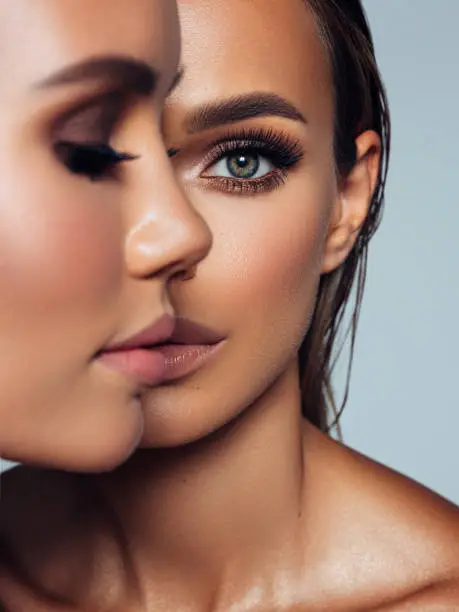 Photo of Close-up portrait of two beautiful girls