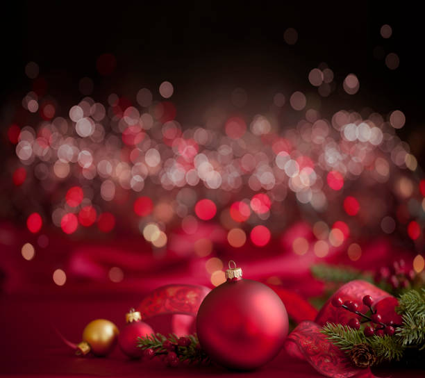 istock Christmas Red and Gold Baubles Background 1279030436