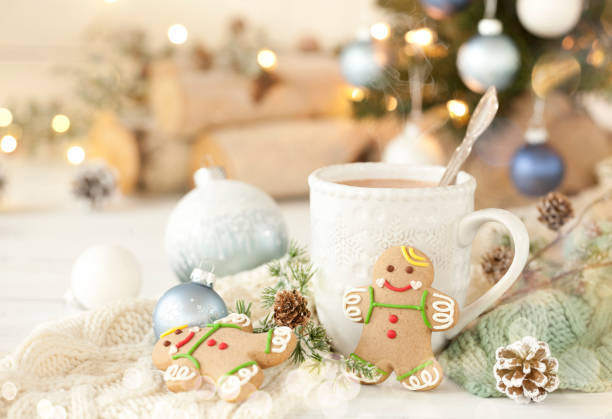 Christmas Gingerbread Man Cookies and Hot Chocolate