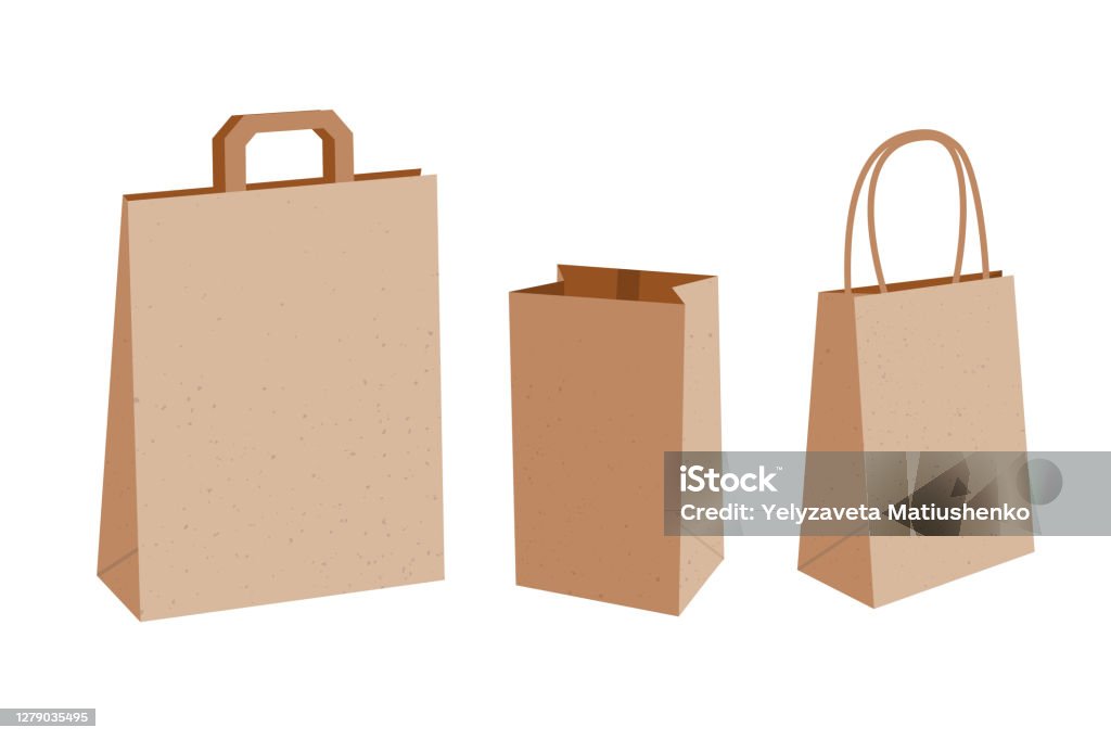 lijst Verloren klok Vector Collection Of Three Empty Paper Bags With Handles And Without Kraft  Package Illustration Isolated On White Background Stock Illustration -  Download Image Now - iStock