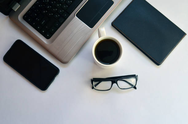 istock Office table. Layout. Laptop, smartphone, notepad and other accessories. 1279035867