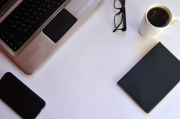 istock Office table. Layout. Laptop, smartphone, notepad and other accessories. 1279035881