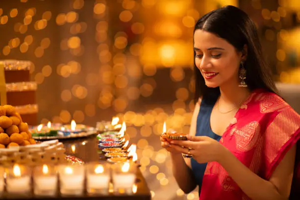 Photo of young woman diwali celebrate - stock photo