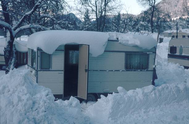 istock Camping trailer in winter 1279039229