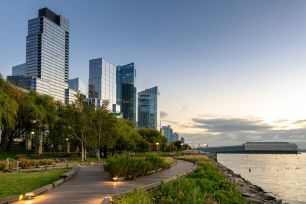 Hudson River Waterfront Greenway New York City Hudson River Waterfront Greenway in New York City at Upper West Side Manhattan hudson river stock pictures, royalty-free photos & images