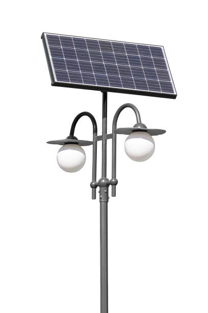 Street lantern with solar panel on white background Street lantern with solar panel isolated on white background with clipping path solar street lights stock pictures, royalty-free photos & images