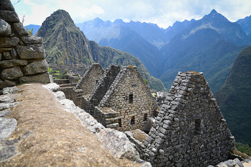 View of Inca Machu Picchu site in Peru