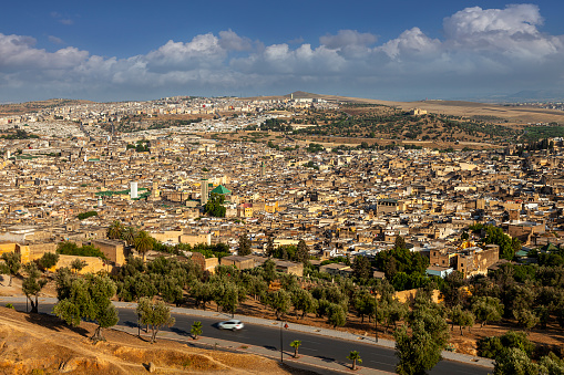 Aerial view on old medina of city Fes, Morocco.