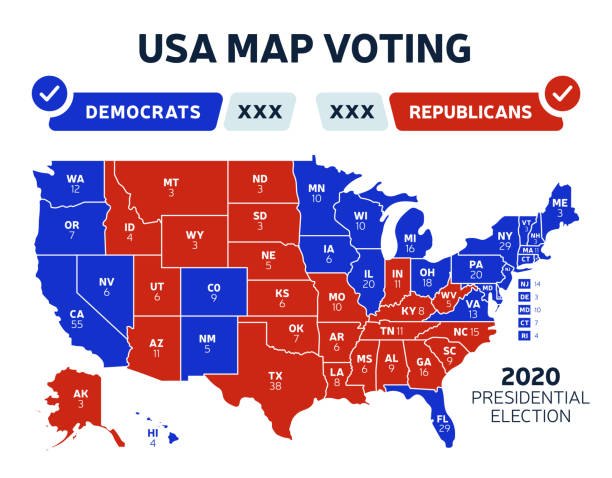 сша президентских выборов. уса карта голосования. президентские выборы карта каждого штата американских избирательных голосов, показываю� - electoral stock illustrations